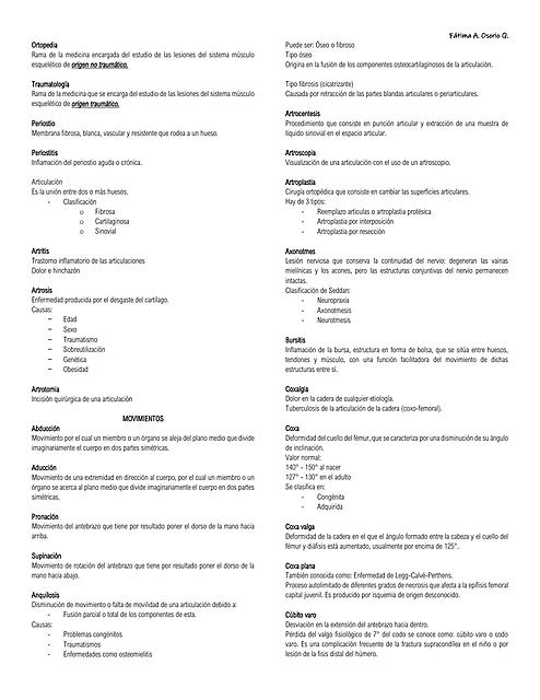 TRAUMATOLOGÍA Y ORTOPEDIA RESUMEN TERMINOLOGÍA MÉDICA