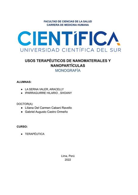 Usos terapéuticos de nanomateriales y nanopartículas