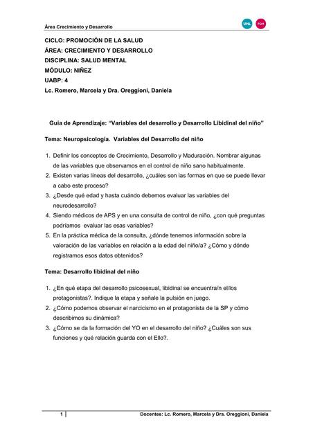 Guía de Aprendizaje Variables del desarrollo y Desarrollo libidinal del niño