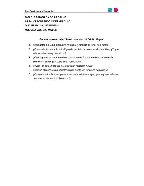 Guía de Aprendizaje Salud mental en el Adulto Mayor