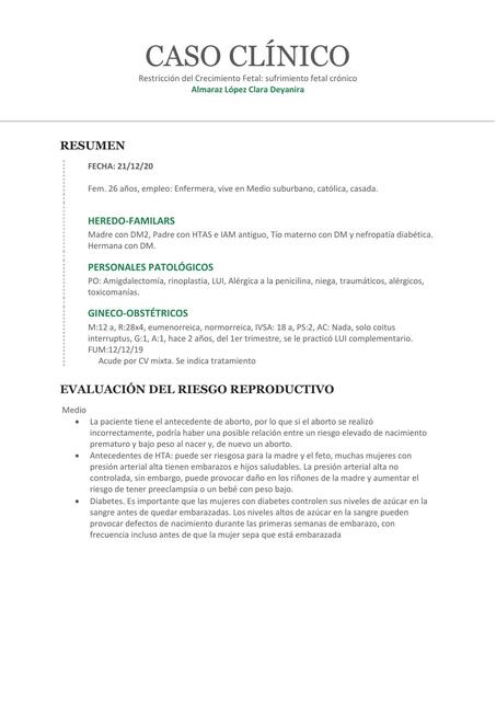 Caso Clínico- Restricción del Crecimiento Fetal: Sufrimiento Fetal Crónico