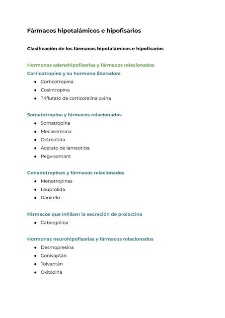 Fármacos hipotalámicos e hipofisarios