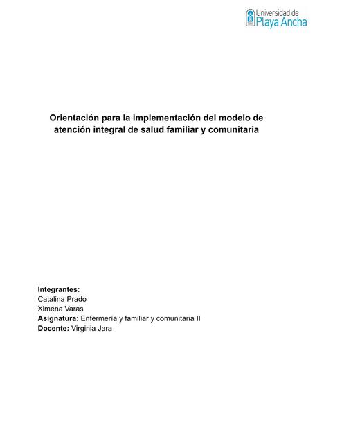 Orientación para la implementación del modelo de atención integral de salud familiar y comunitaria