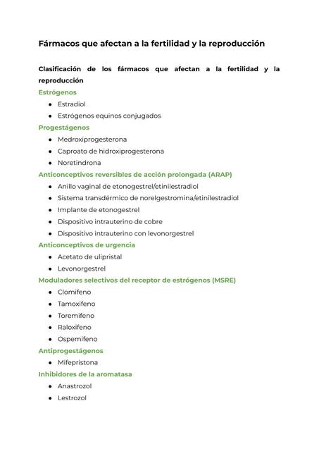 Fármacos que afectan a la fertilidad y la reproducción