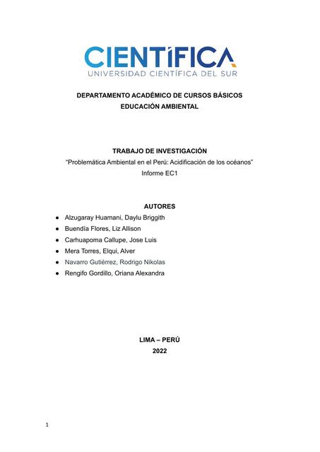 Problemática Ambiental en el Perú: Acidificación de los Océanos