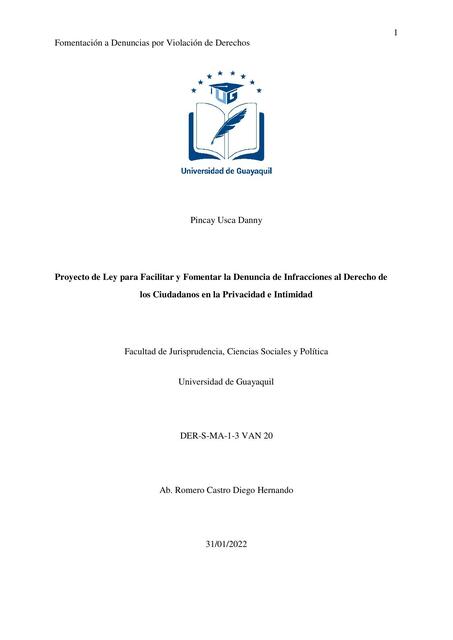 Proyecto de Ley para Facilitar y Fomentar la Denuncia de Infracciones al Derecho de los Ciudadanos en la Privacidad e Intimidad