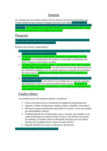 Anemia (Definición y clasificacion)