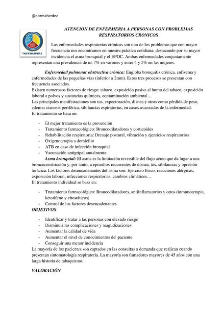 Atención de enfermería a pacientes con problemas respiratorios crónicos