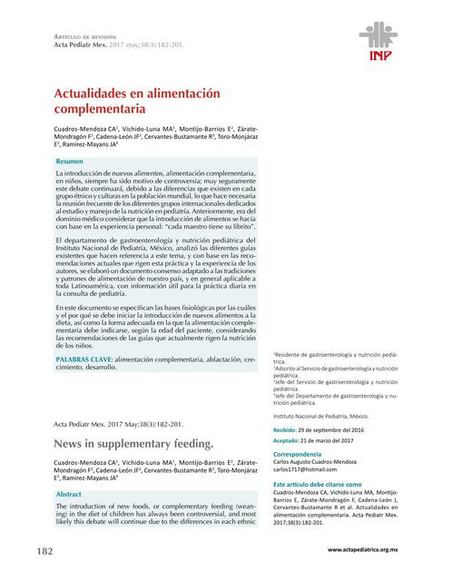 Actualidades en Alimentación Complementaria