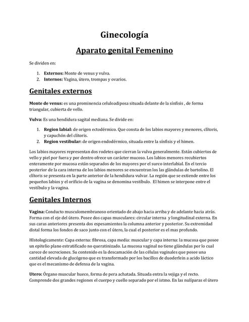 Ginecologia - Aparato genital femenino