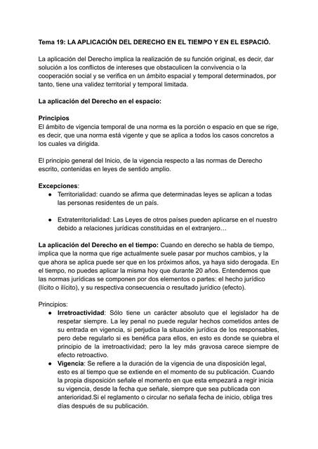 La aplicación del Derecho en el tiempo y en el espacio.