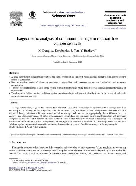 Isogeometric Analysis of Continuum Damage in Rotation-Freecomposite Shells