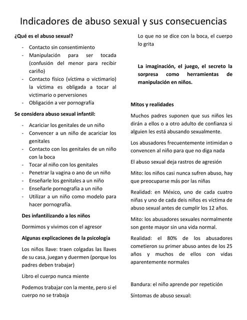 Indicadores De Abuso Sexual Y Sus Consecuencias Forensic Notes Udocz