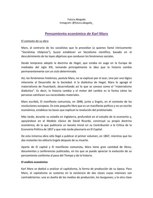 Pensamiento económico de Karl Marx - Economia Politica - UNLAM