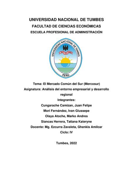 El Mercado Común del Sur (Mercosur) Giussepe Mori Fernández uDocz