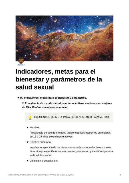 Indicadores Metas Para El Bienestar Y Parámetros De La Salud Sexual