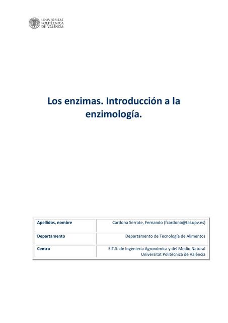 Las Enzimas. Introducción a la Enzimología