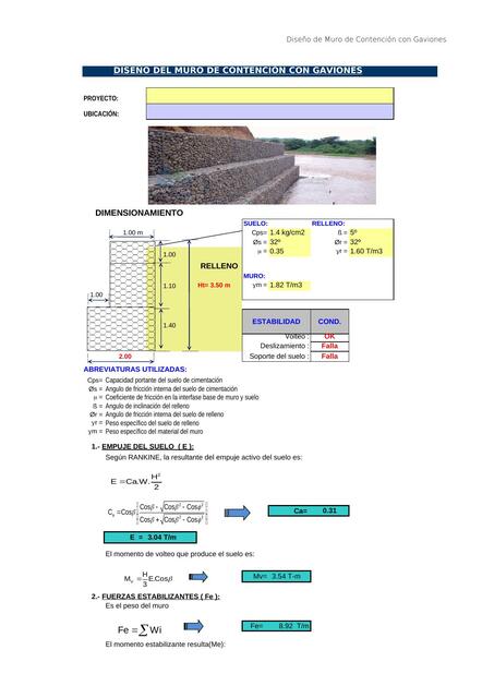 Diseño del Muro de Contención con Gaviones 