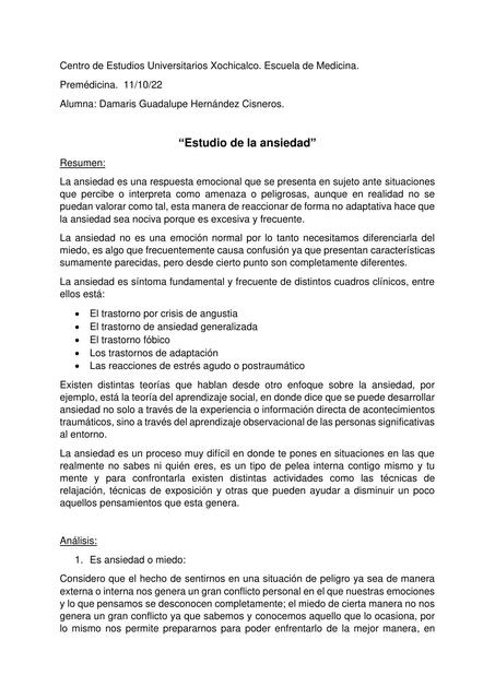 Estudio de la ansiedad | Damaris Hernandez | uDocz