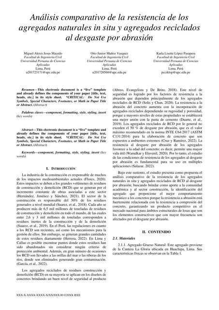 Análisis Comparativo de la Resistencia de los Agregados Naturales In Situ y Agregados Reciclados al Desgaste por Abrasión