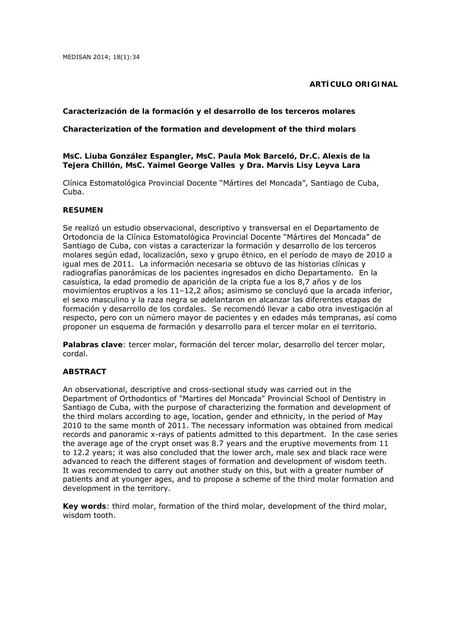 Caracterización de la Formación y el Desarrollo de los Terceros Molares