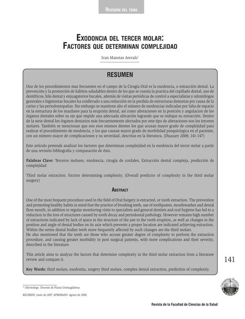 Exodoncia del Tercer Molar. Factores que Determinan Complejidad