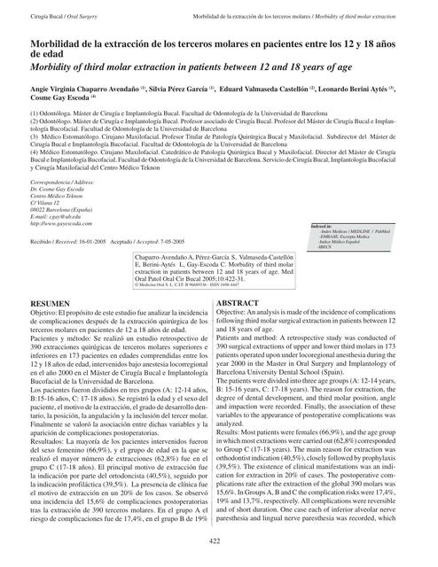 Morbilidad de la Extracción de los Terceros Molares en Pacientes entre los 12 y 18 Años de Edad 