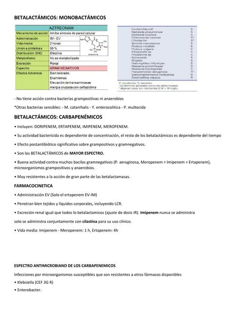 Farmacología. Monobactámicos y carbapenémicos 