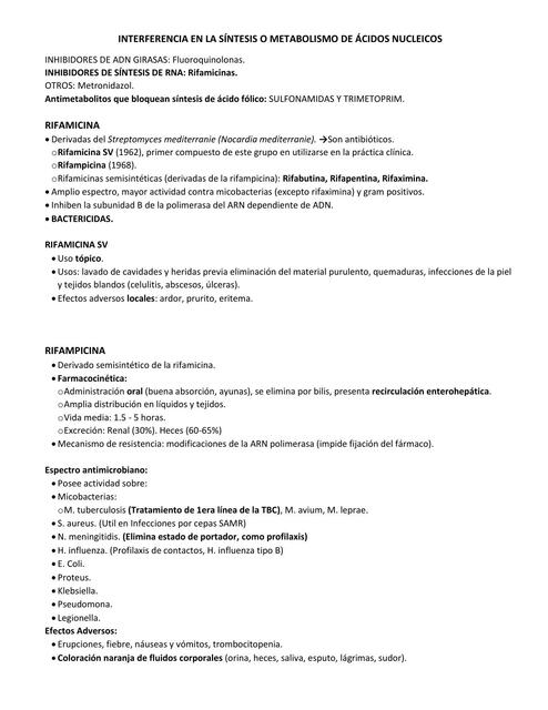 7ma clase Interferencia en la síntesis o metabolismo de ácidos nucleicos