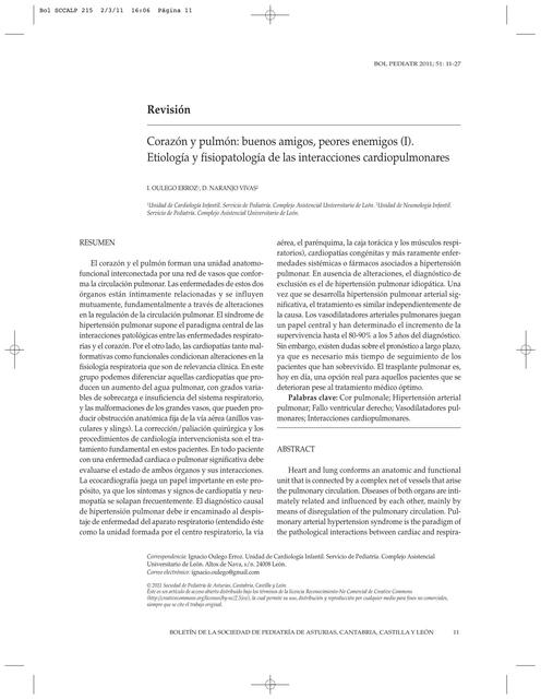 Corazón y Pulmón. Etiología y Fisiopatología de las Interacciones Cardiopulmonares 