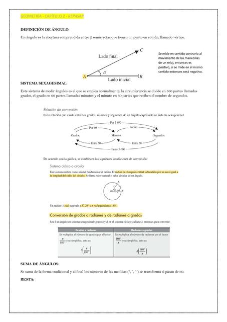 DEFINICIÓN DE ÁNGULO geometría