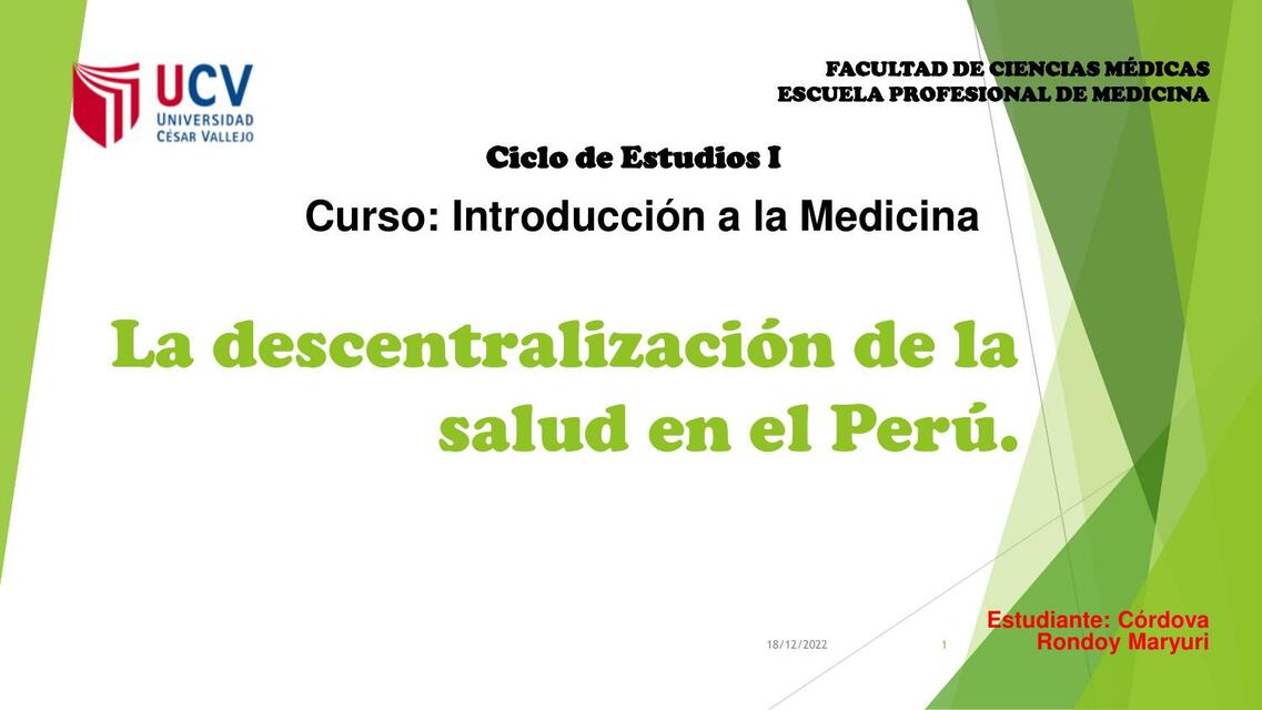 La descentralización de la salud en el Perú.