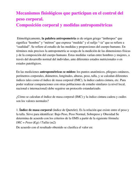 Mecanismos Fisiol Gicos Que Participan En El Control Del Peso Corporal