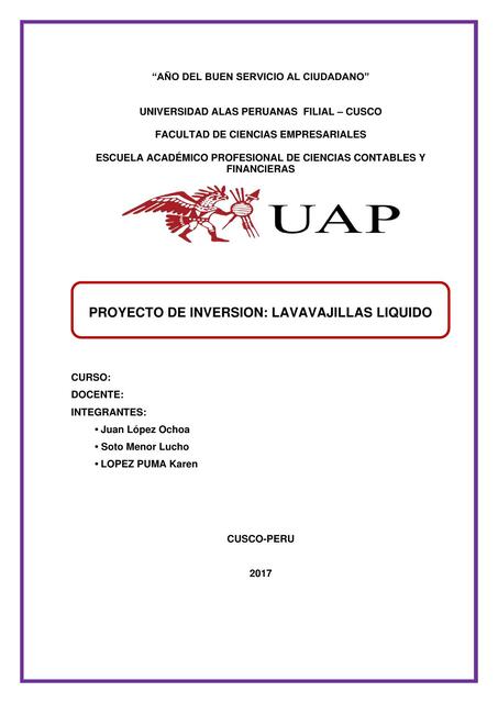 Proyecto de inversión: lavavajillas liquido