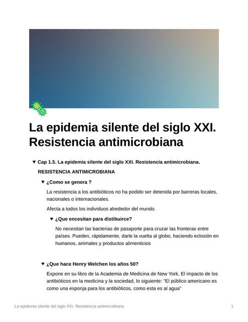 La Epidemia Silente Del Siglo XXI Resistencia Antimicrobiana UDocz
