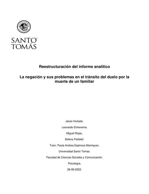 La Negación y sus Problemas en el Tránsito del Duelo por la Muerte de un Familiar