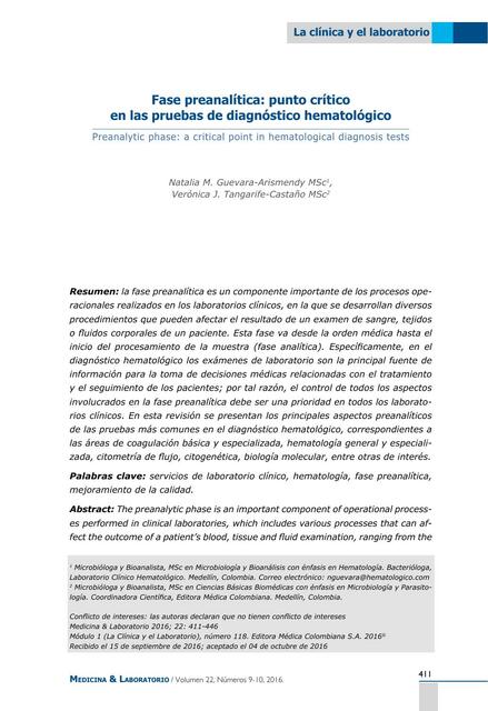 Error Pre y Post Analítico 5 Fase Pre-Analítica