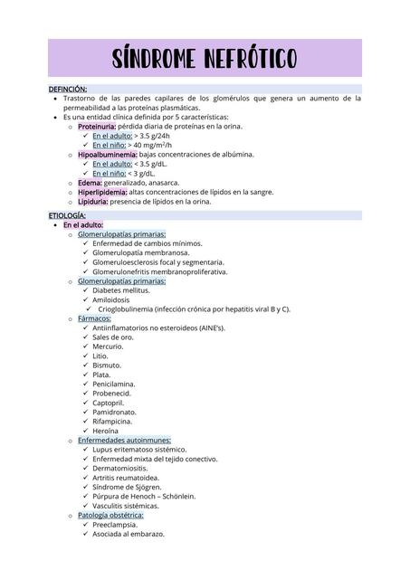 Síndrome nefrótico