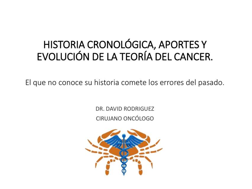Historia Cronológica Aportes Y Evolución De La Teoría Del Cáncer Historia Cronológica Aportes Y Evolución De La Teoría Del Cáncer