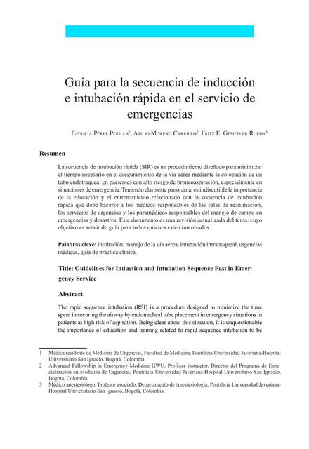 Guía para la Secuencia de Inducción e Intubación Rápida en el Servicio de Emergencias