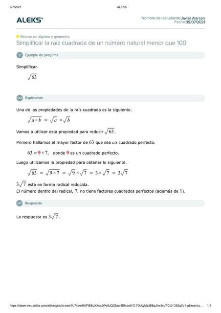 Simplificar una raiz cuadrada 