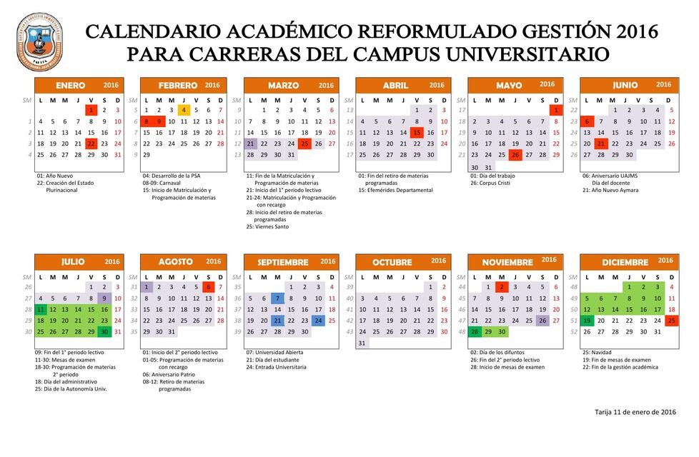 Calendario 2016