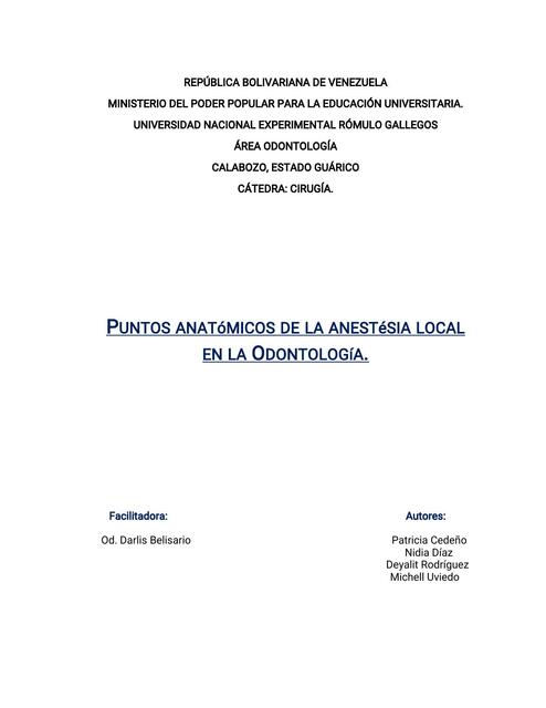 Puntos Anatómicos de la Anestesia Local en Odontología 