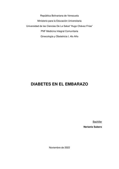 Diabetes en el Embarazo