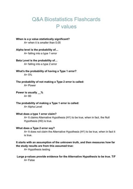 Q&A Biostatistics Hypothesis Testing