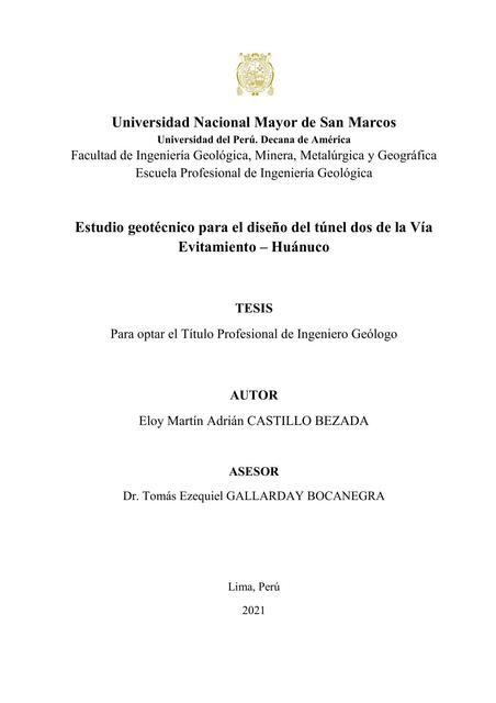 Tesis Geología. Estudio Geotécnico para el Diseño de Túnel 