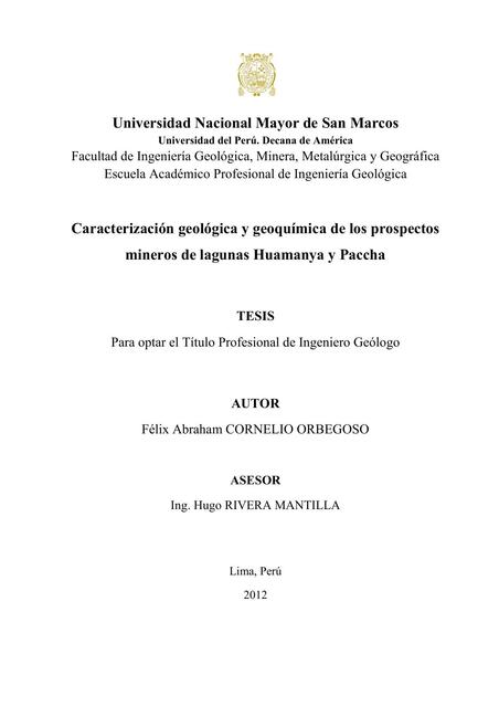 Caracterización Geológica y Geoquímica de los Prospectos Mineros de Lagunas 