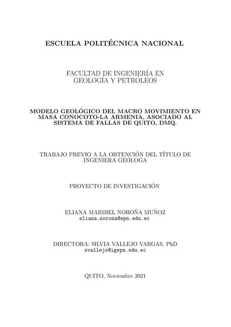 Modelo Geológico del Macro Movimiento en Masa Conocoto-La Armenia