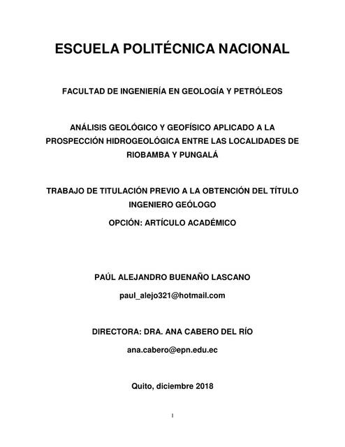 Análisis Geológico y Geofísico Aplicado a la Prospección Hidrogeológica Entre las Localidades de Río Bamba y Pungalá 