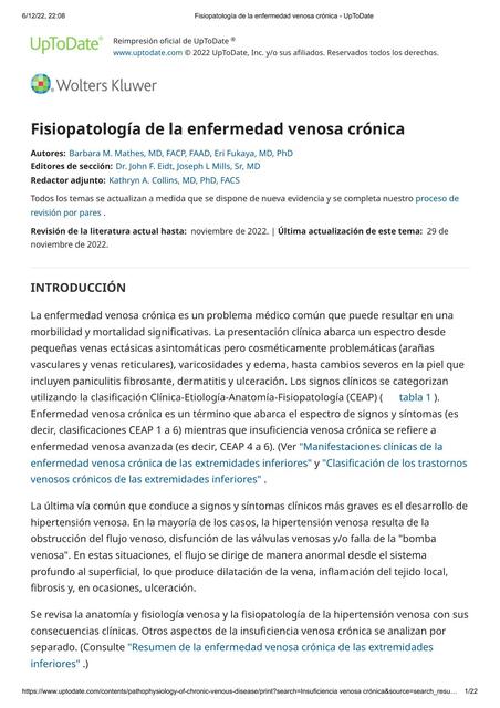 Fisiopatología de la Enfermedad Venosa Crónica